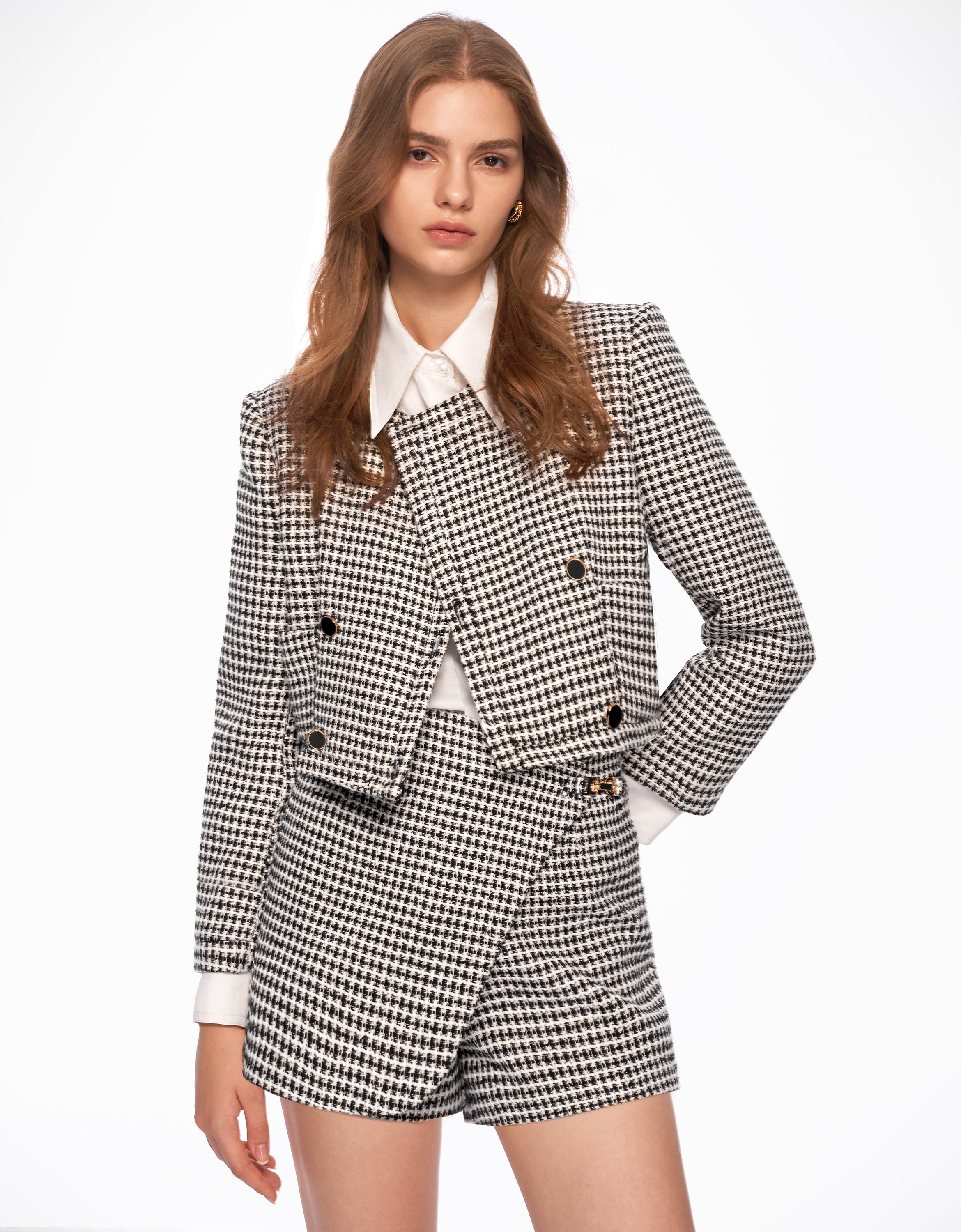 Houndstooth Cropped Jacket
