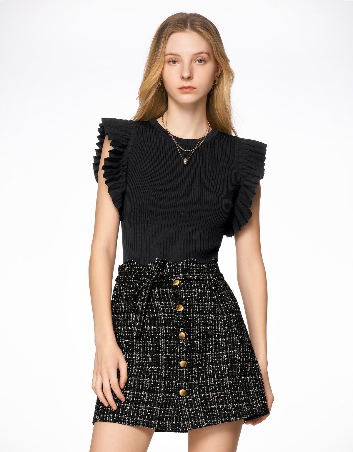 Ruffle Trim Knit Top