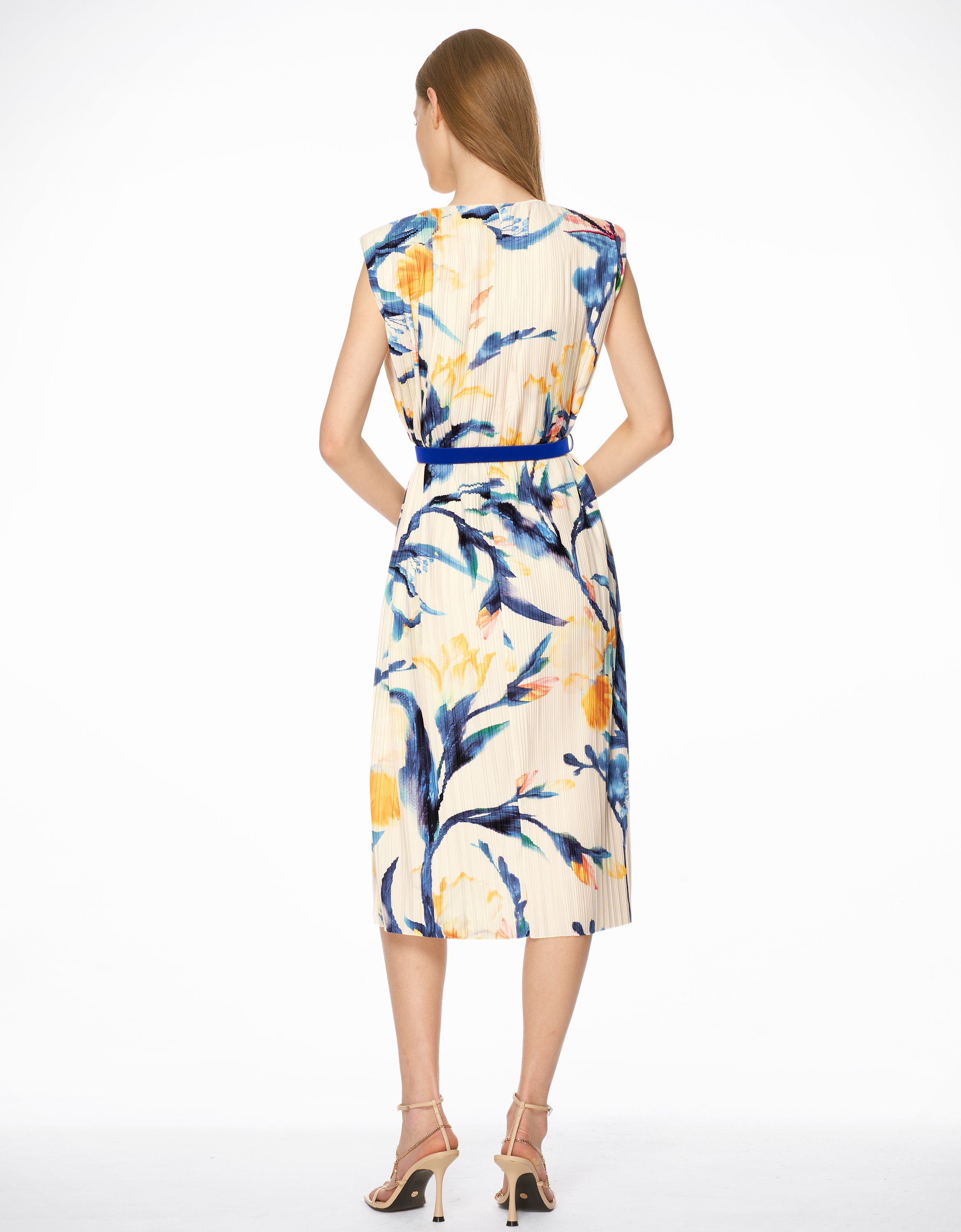 Botanical Print Pleated Dress