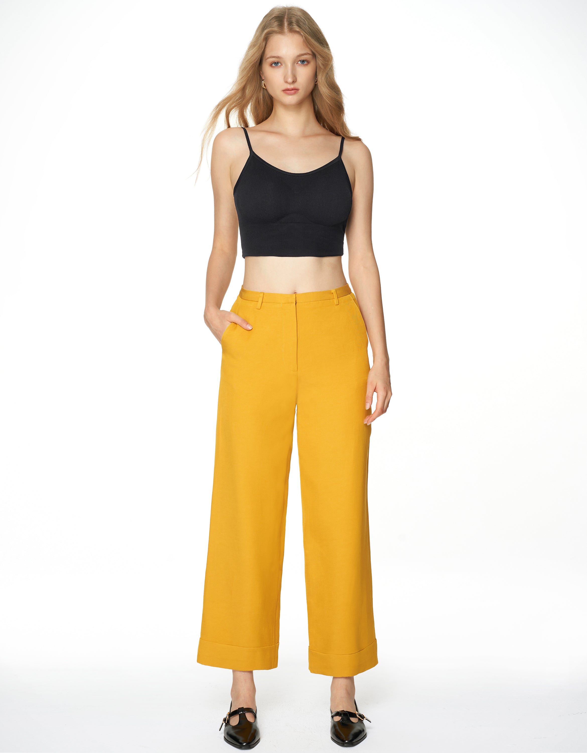 Wide Leg Roll Cuff Pants