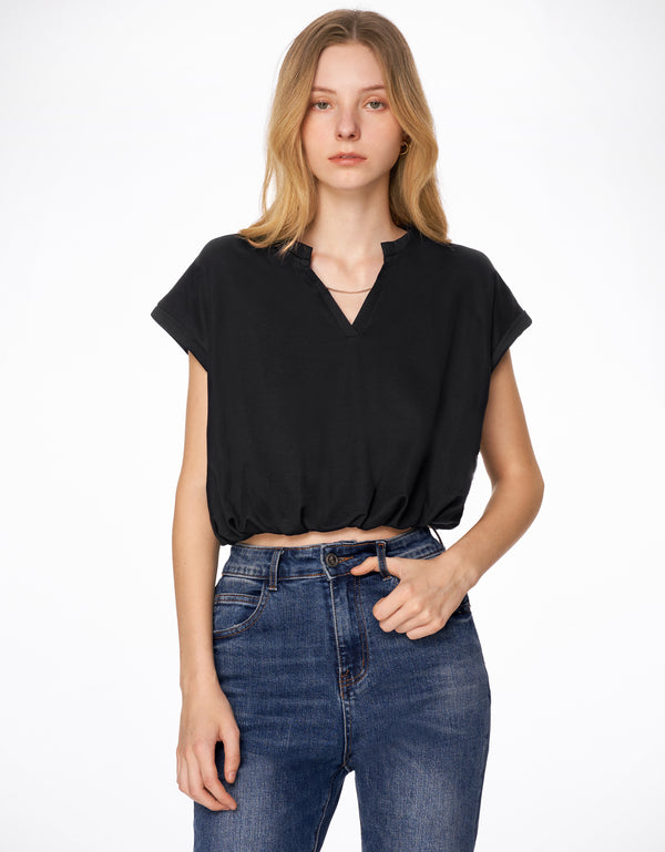 V Neck Cap Sleeve Top