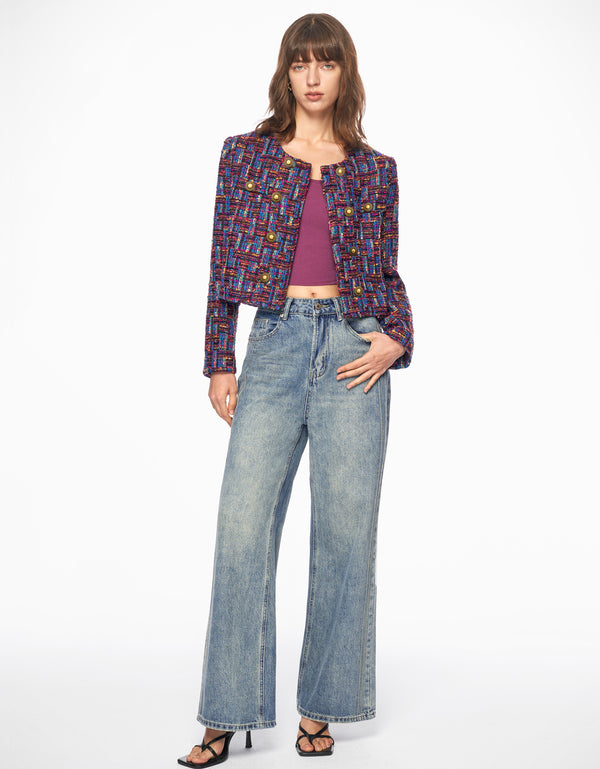 Metallic Button Tweed Jacket