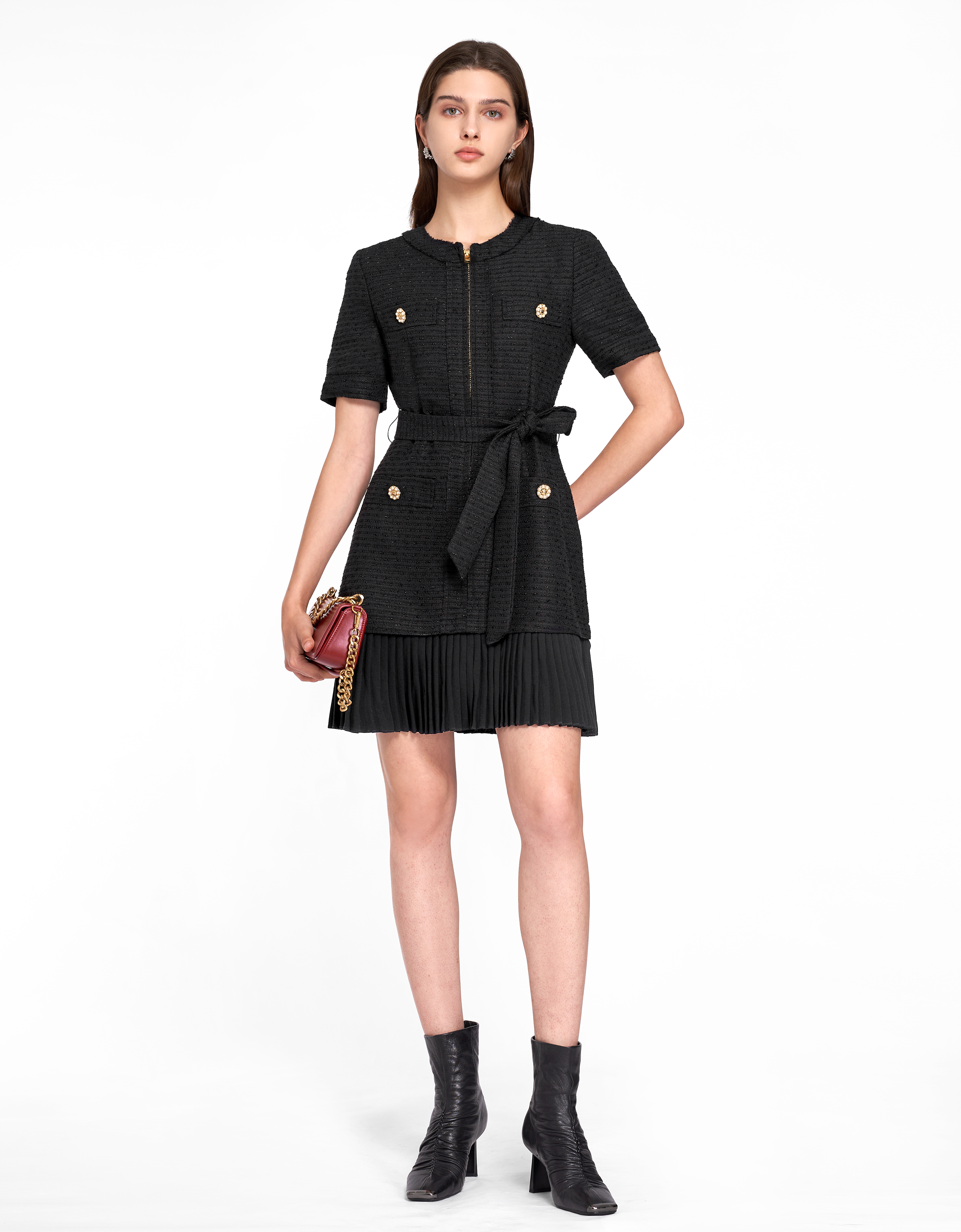 【SaturdayClub】Zip Up Pleated Hem Dress（送料込み） Zip Up Pleated Hem Dress – SaturdayClub International