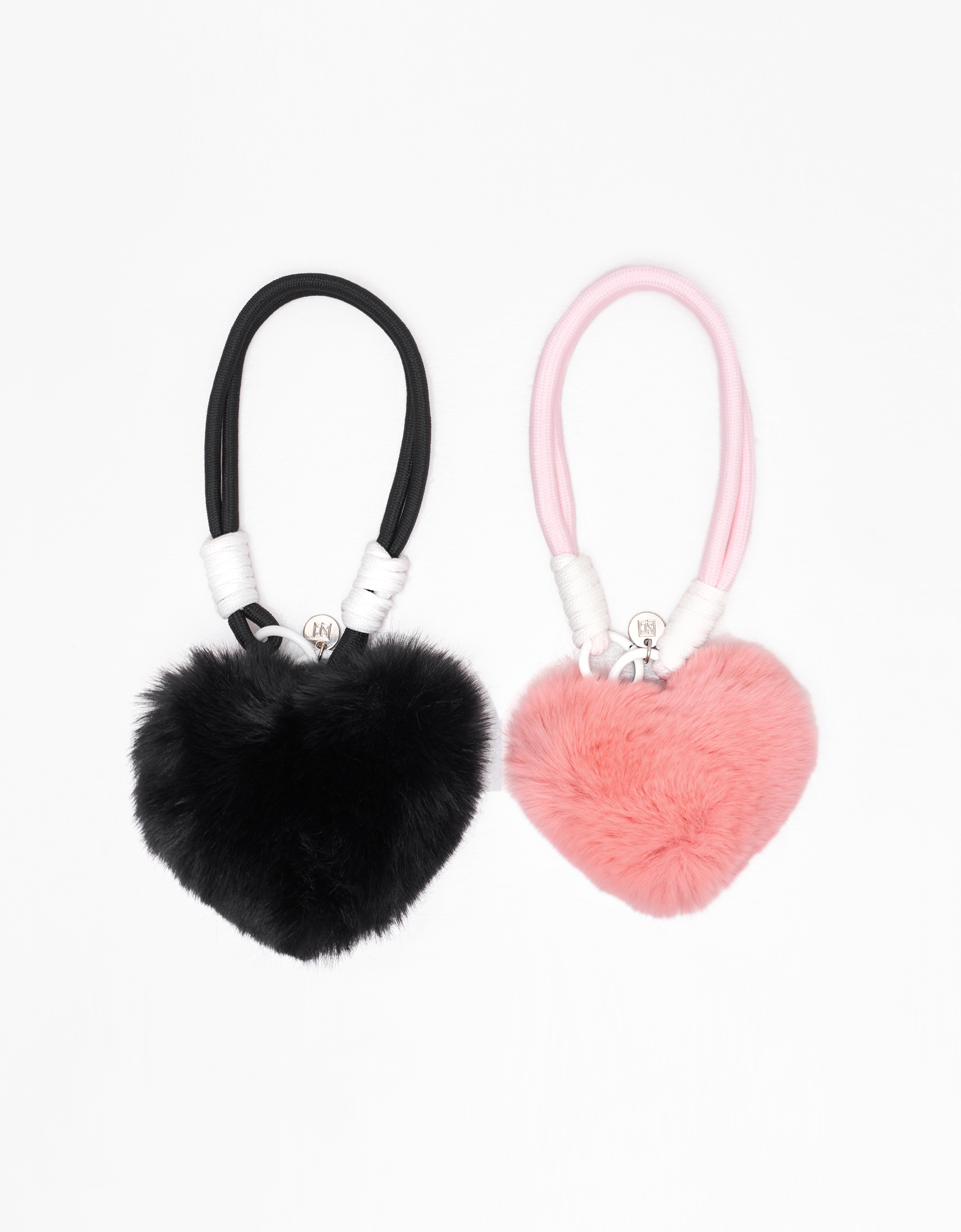 Rabbit Fur Pom-Pom Heart Rope Charm Set