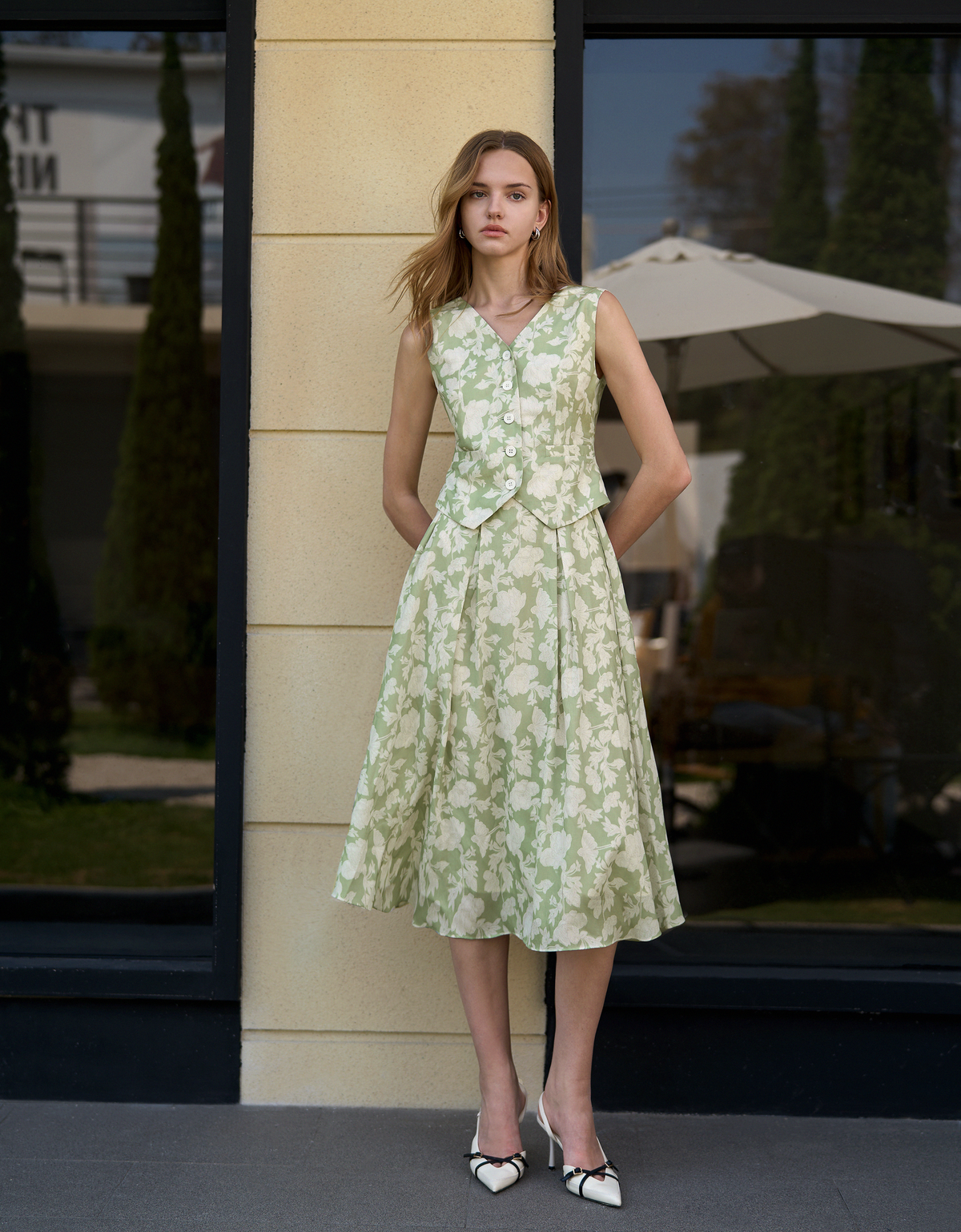Floral Print Sleeveless Vest Midi Dress
