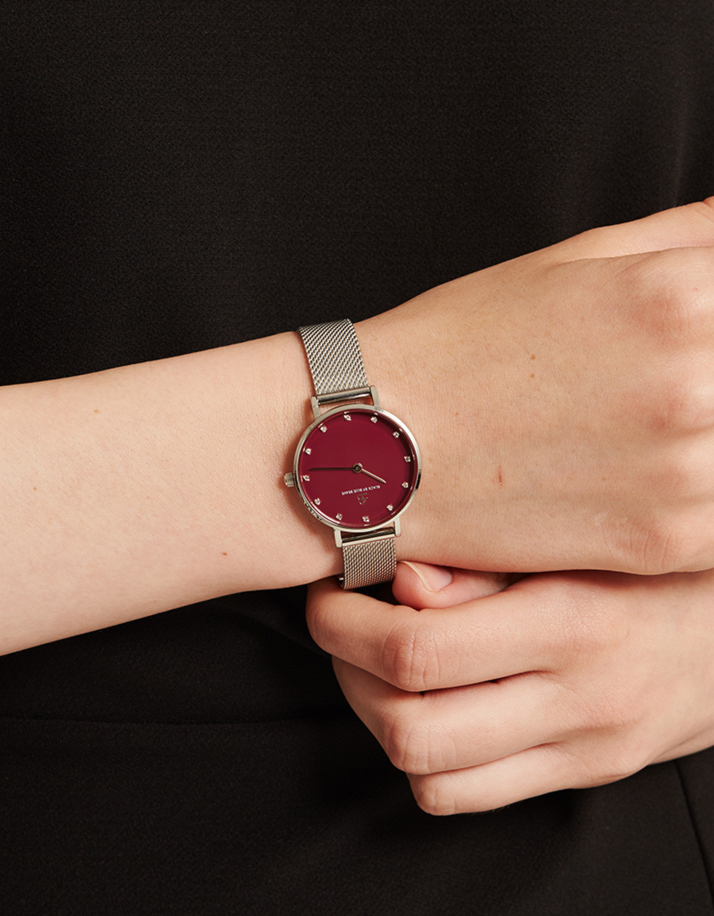 BLACK BY BLUE BRAVE Dith 28mm Silver Mesh Strap Watch